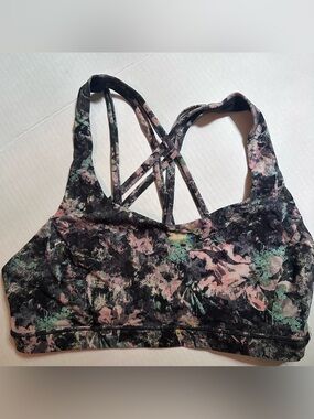 lululemon athletica Floral Strappy Sports Bra - Black, Pink & Green